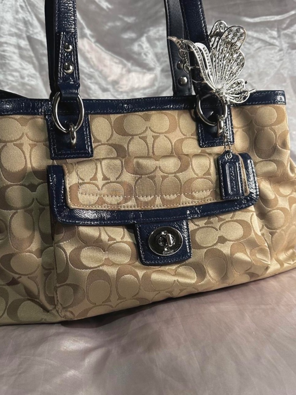 Vintage Y2K Coach Signature Penelope Blue Khaki Shoulder Bag
